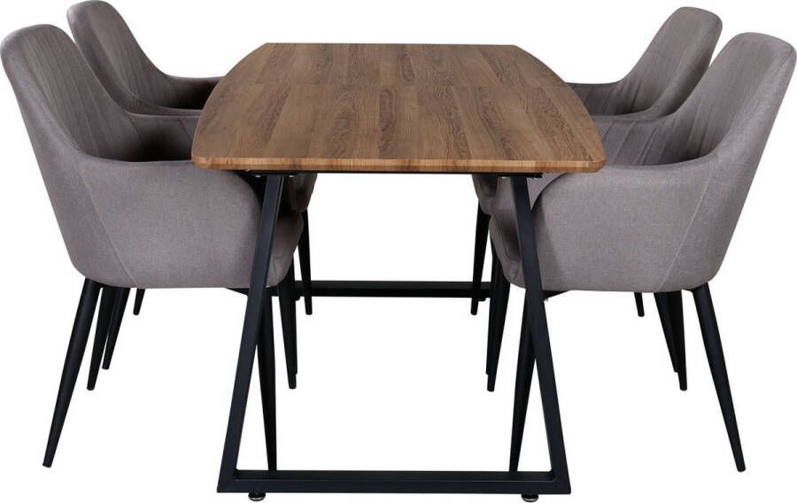 Hioshop IncaNABL eethoek eetkamertafel uitschuifbare tafel lengte cm 160 200 el hout decor en 4 Comfort eetkamerstal PU kunstleer zwart