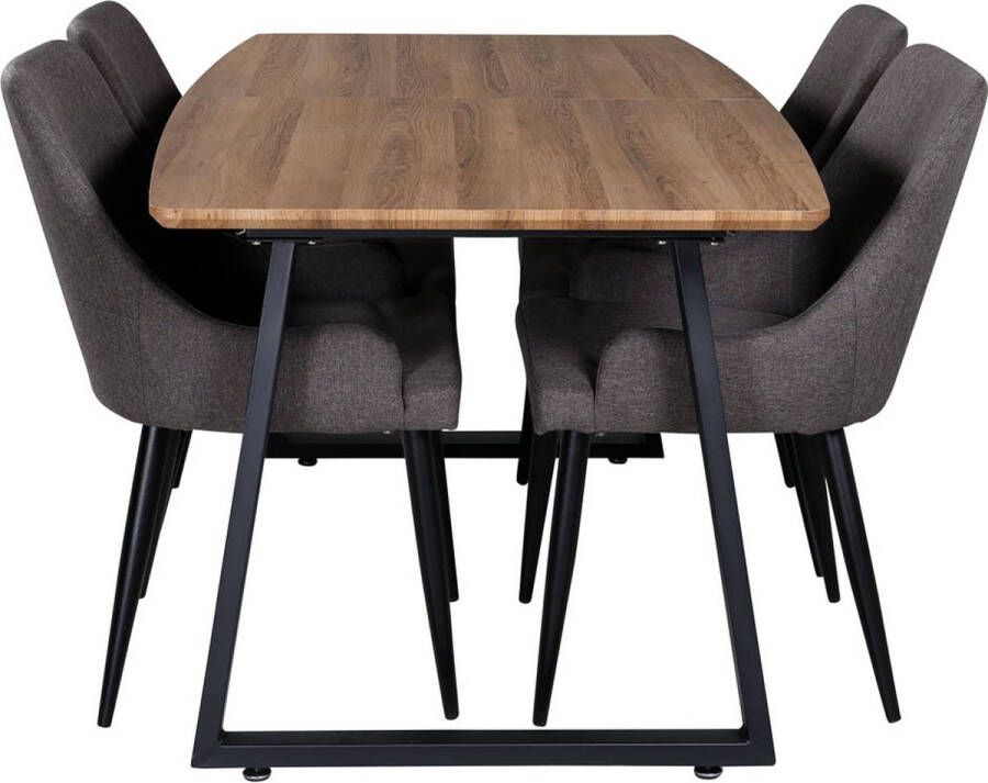 Hioshop IncaNABL eethoek eetkamertafel uitschuifbare tafel lengte cm 160 200 el hout decor en 4 Plaza eetkamerstal lichtgrijs zwart - Foto 2