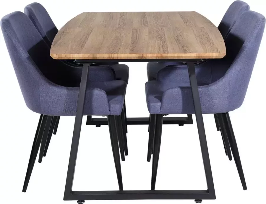Hioshop IncaNABL eethoek eetkamertafel uitschuifbare tafel lengte cm 160 200 el hout decor en 4 Plaza eetkamerstal lichtgrijs zwart - Foto 3