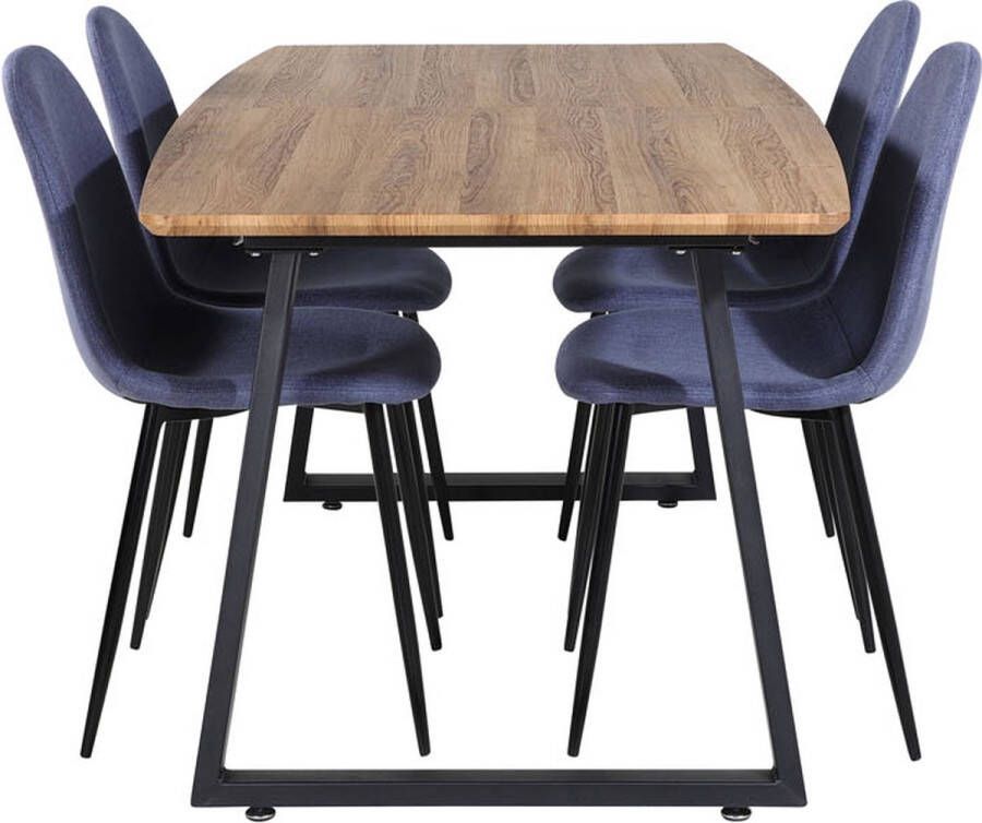 Hioshop IncaNABL eethoek eetkamertafel uitschuifbare tafel lengte cm 160 200 el hout decor en 4 Polar eetkamerstal blauw. - Foto 1