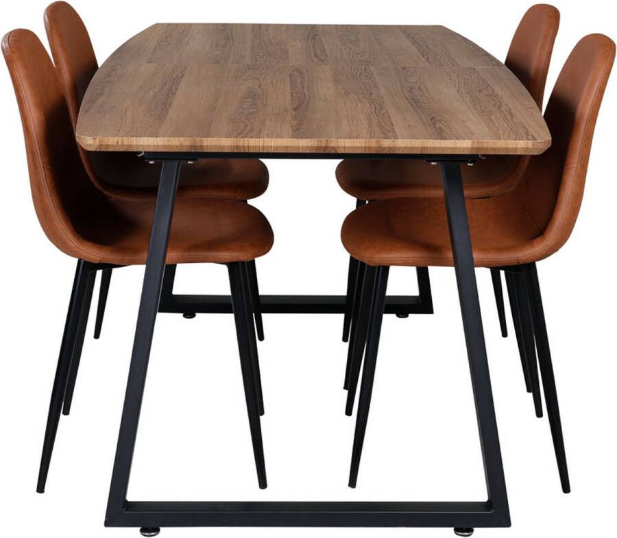 Hioshop IncaNABL eethoek eetkamertafel uitschuifbare tafel lengte cm 160 200 el hout decor en 4 Polar Diamond eetkamerstal velours zwart - Foto 2