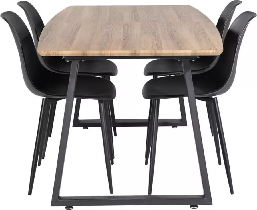 Hioshop IncaNABL eethoek eetkamertafel uitschuifbare tafel lengte cm 160 200 el hout decor en 4 Polar eetkamerstal PU kunstleer zwart PU kunstleer - Foto 3
