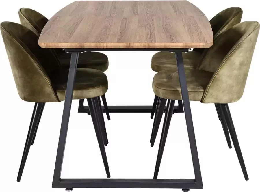 Hioshop IncaNABL eethoek eetkamertafel uitschuifbare tafel lengte cm 160 200 el hout decor en 4 Velvet eetkamerstal velours zwart - Foto 3