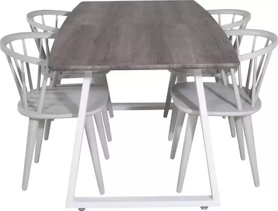 Hioshop IncaNAWH eethoek eetkamertafel uitschuifbare tafel lengte cm 160 200 el hout decor grijs en 4 Polar eetkamerstal lichtgrijs wit - Foto 2