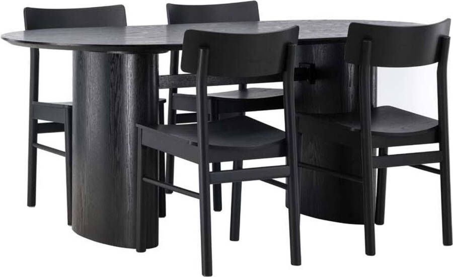 Hioshop Isolde eethoek tafel zwart en 4 Montros stoelen zwart. - Foto 1