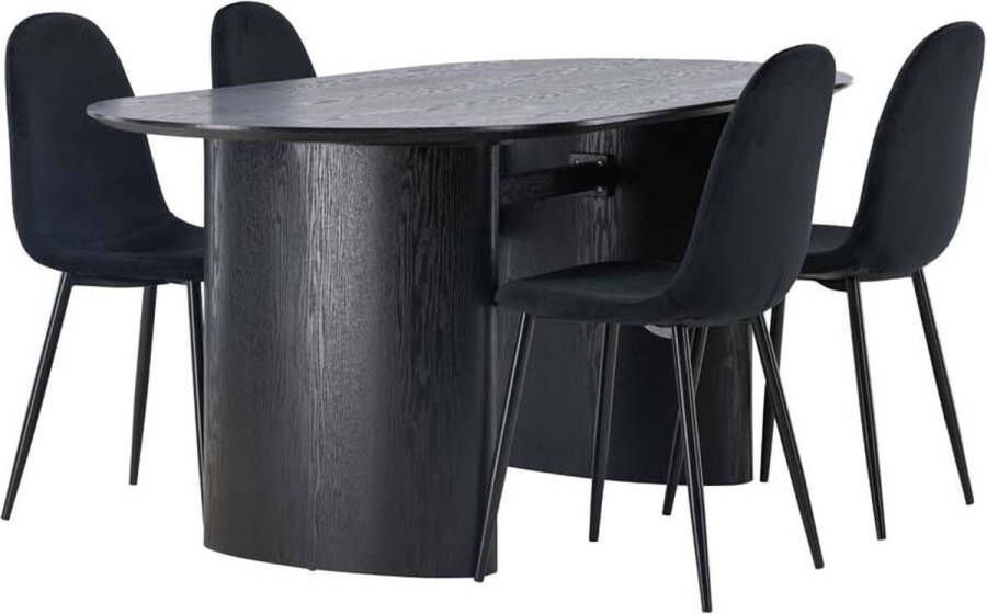 Hioshop Isolde eethoek tafel zwart en 4 Polar stoelen zwart.