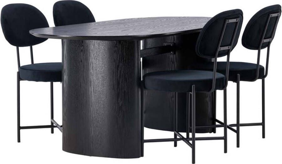 Hioshop Isolde eethoek tafel zwart en 4 Stella stoelen zwart. - Foto 1