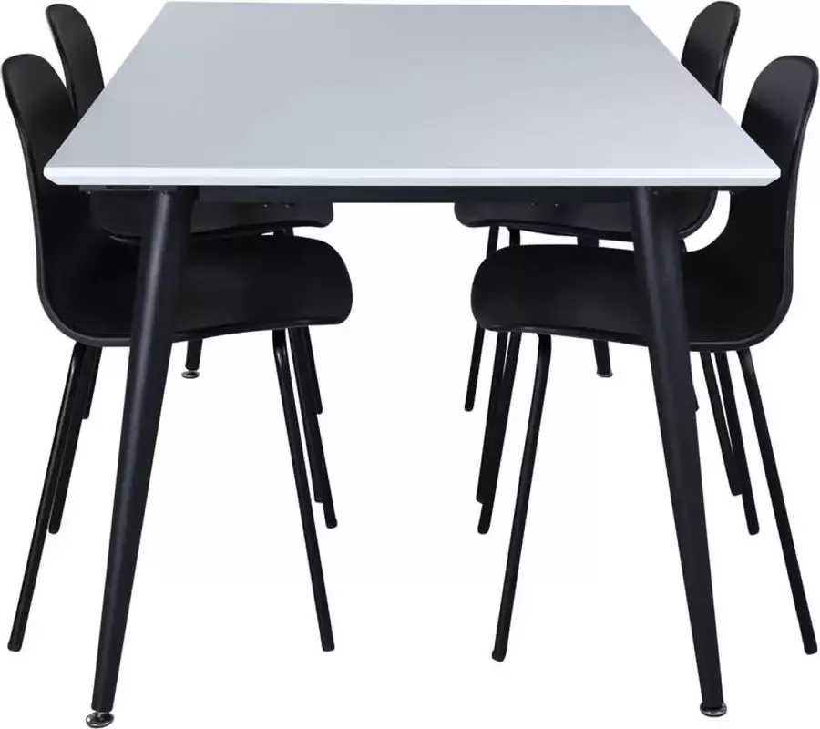 Hioshop Jimmy150 eethoek eetkamertafel uitschuifbare tafel lengte cm 150 240 wit en 4 Arctic eetkamerstal zwart. - Foto 1