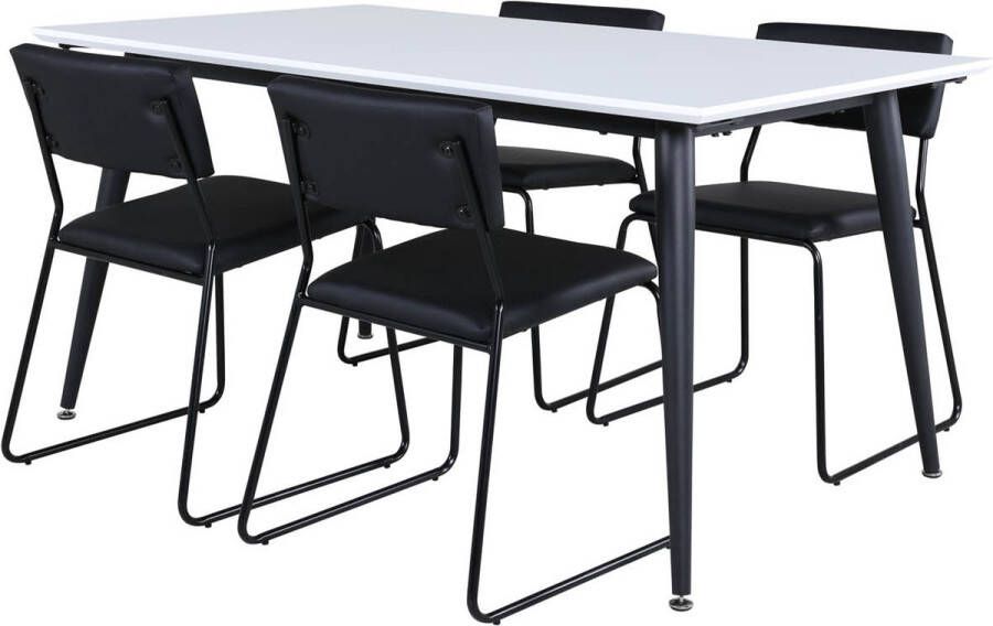 Hioshop Jimmy150 eethoek eetkamertafel uitschuifbare tafel lengte cm 150 240 wit en 4 Kenth eetkamerstal PU kunstleer zwart. - Foto 1