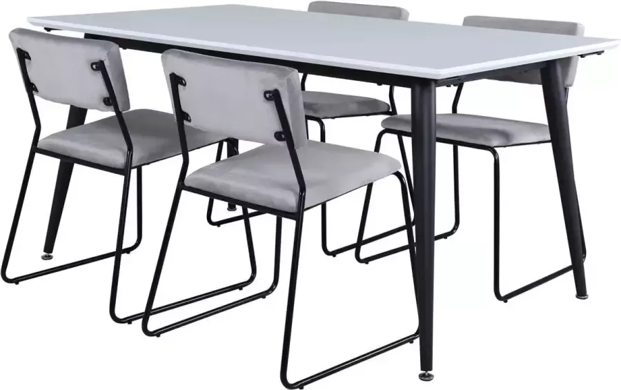 Hioshop Jimmy150 eethoek eetkamertafel uitschuifbare tafel lengte cm 150 240 wit en 4 Kenth eetkamerstal PU kunstleer zwart. - Foto 2