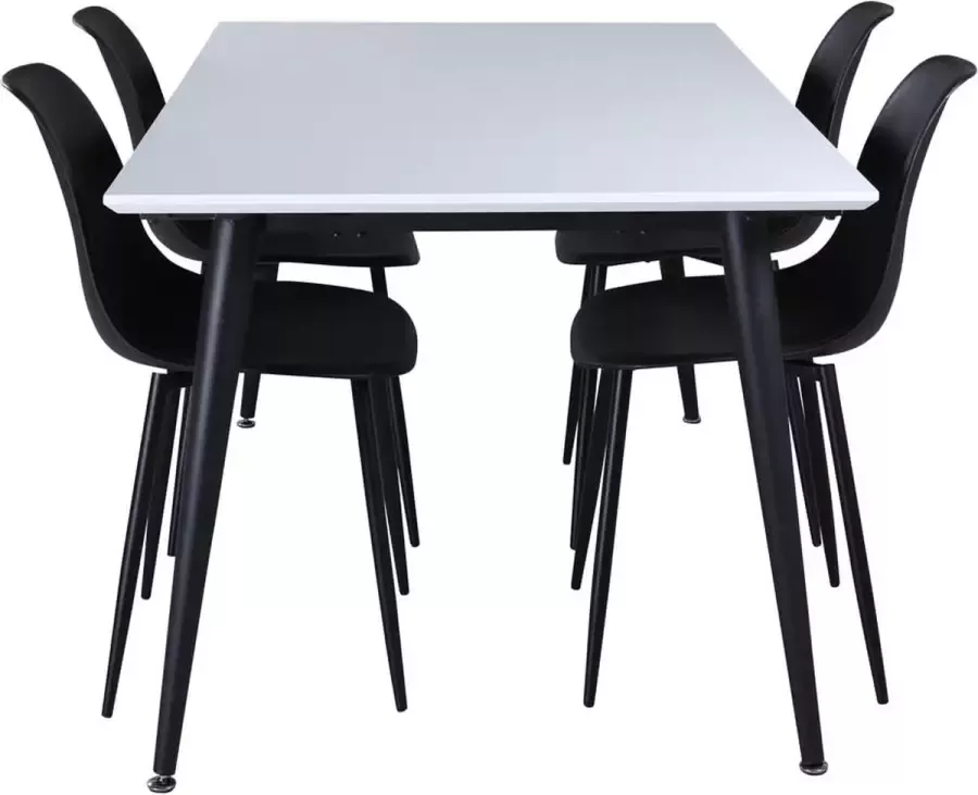 Hioshop Jimmy150 eethoek eetkamertafel uitschuifbare tafel lengte cm 150 240 wit en 4 Polar eetkamerstal velours zwart. - Foto 2