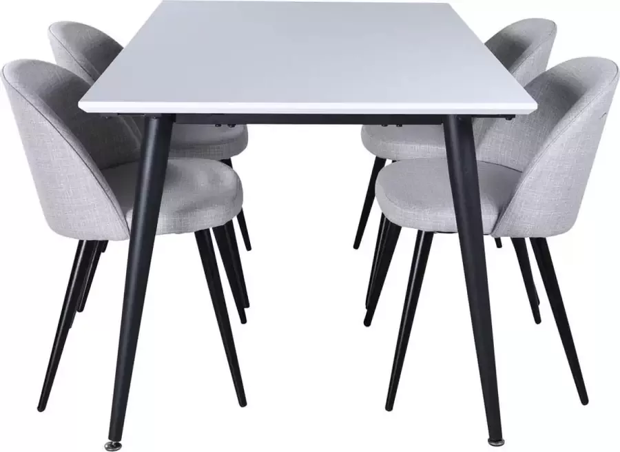 Hioshop Jimmy150 eethoek eetkamertafel uitschuifbare tafel lengte cm 150 240 wit en 4 Velvet eetkamerstal zwart. - Foto 2