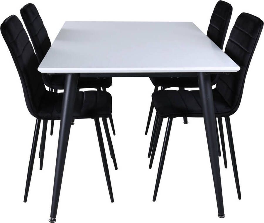 Hioshop Jimmy150 eethoek eetkamertafel uitschuifbare tafel lengte cm 150 240 wit en 4 Windu Lyx eetkamerstal velours zwart. - Foto 1