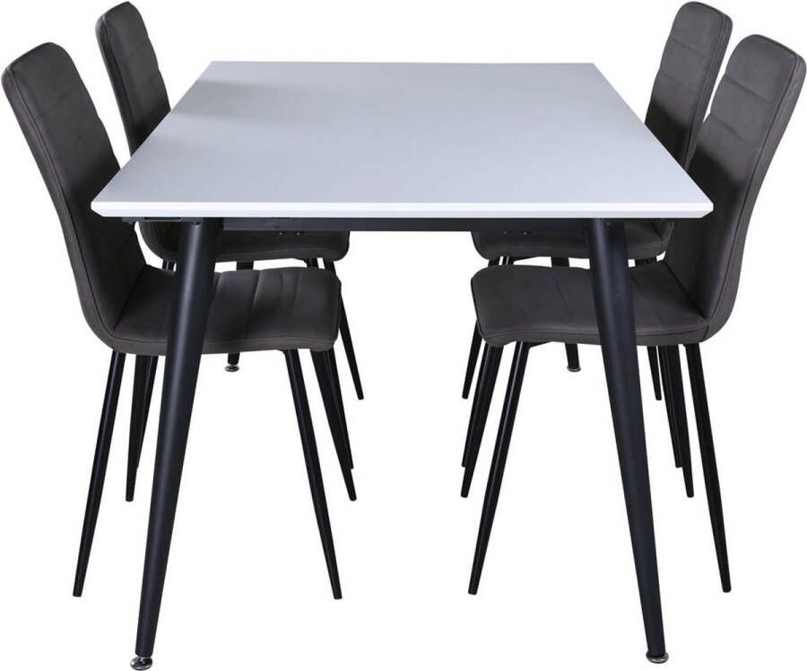 Hioshop Jimmy150 eethoek eetkamertafel uitschuifbare tafel lengte cm 150 240 wit en 4 Windu Lyx eetkamerstal grijs. - Foto 1