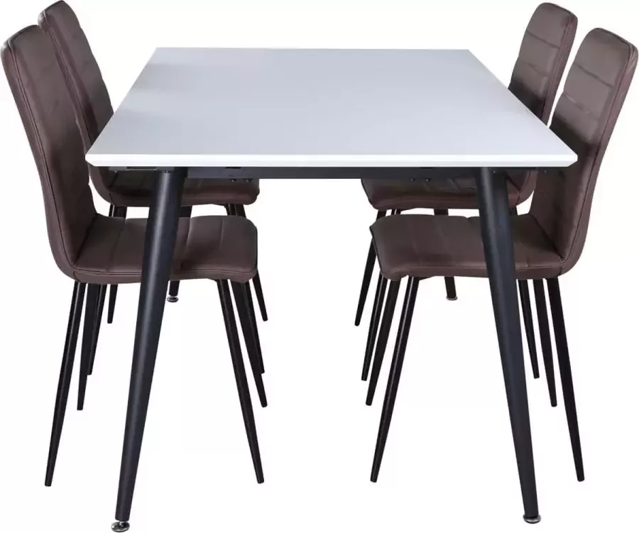 Hioshop Jimmy150 eethoek eetkamertafel uitschuifbare tafel lengte cm 150 240 wit en 4 Windu Lyx eetkamerstal bruin. - Foto 1
