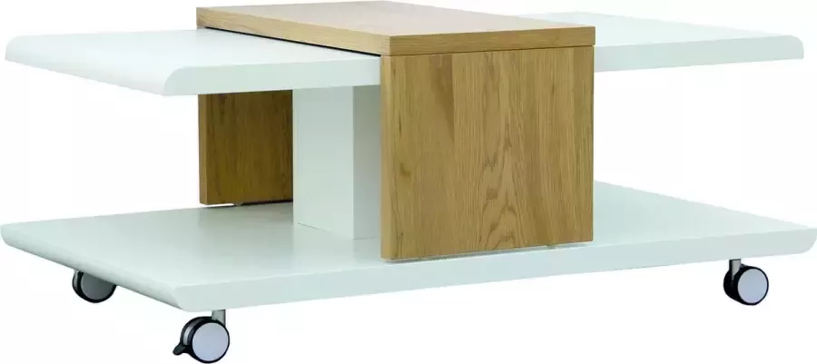 Hioshop Jolac salontafel met 4 wielen blad kan verschoven worden wild eiken decor