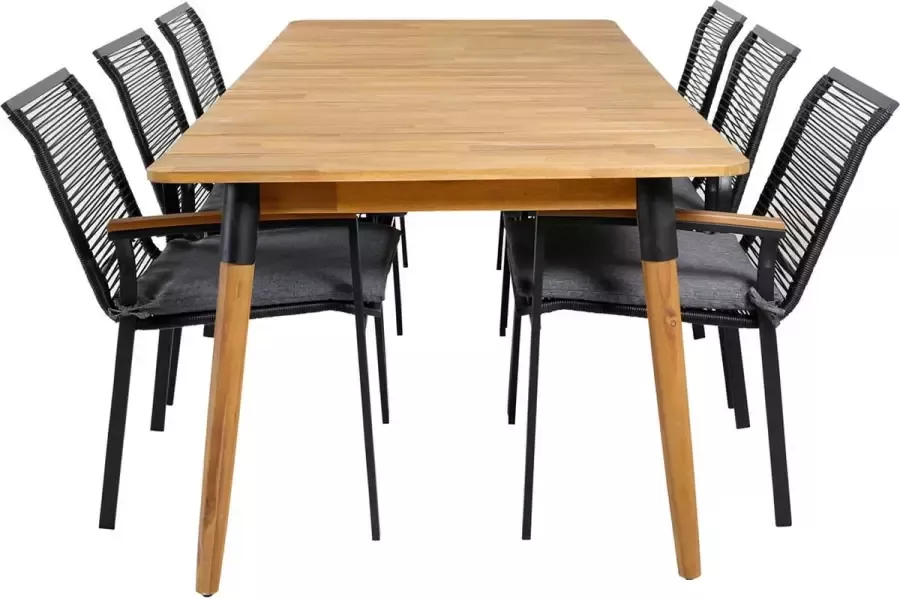 Hioshop Julian tuinmeubelset tafel 100x210cm en 6 stoel Dallas zwart naturel - Foto 1