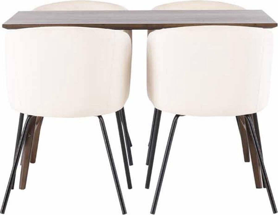 Hioshop Kaseidon eethoek tafel bruin en 4 berit stoelen beige. - Foto 2