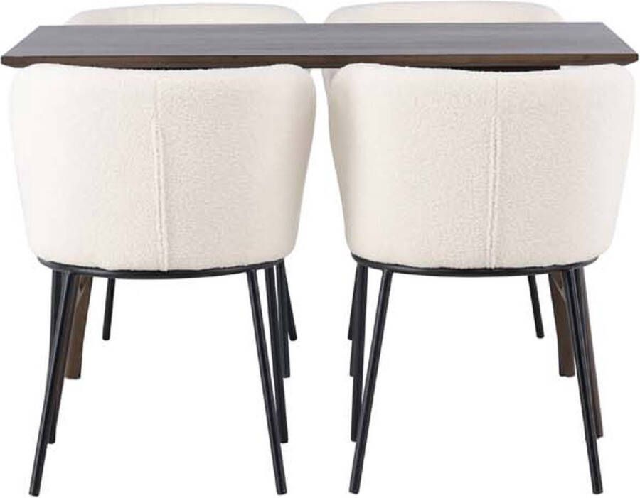 Hioshop Kaseidon eethoek tafel bruin en 4 Edina stoelen wit. - Foto 2