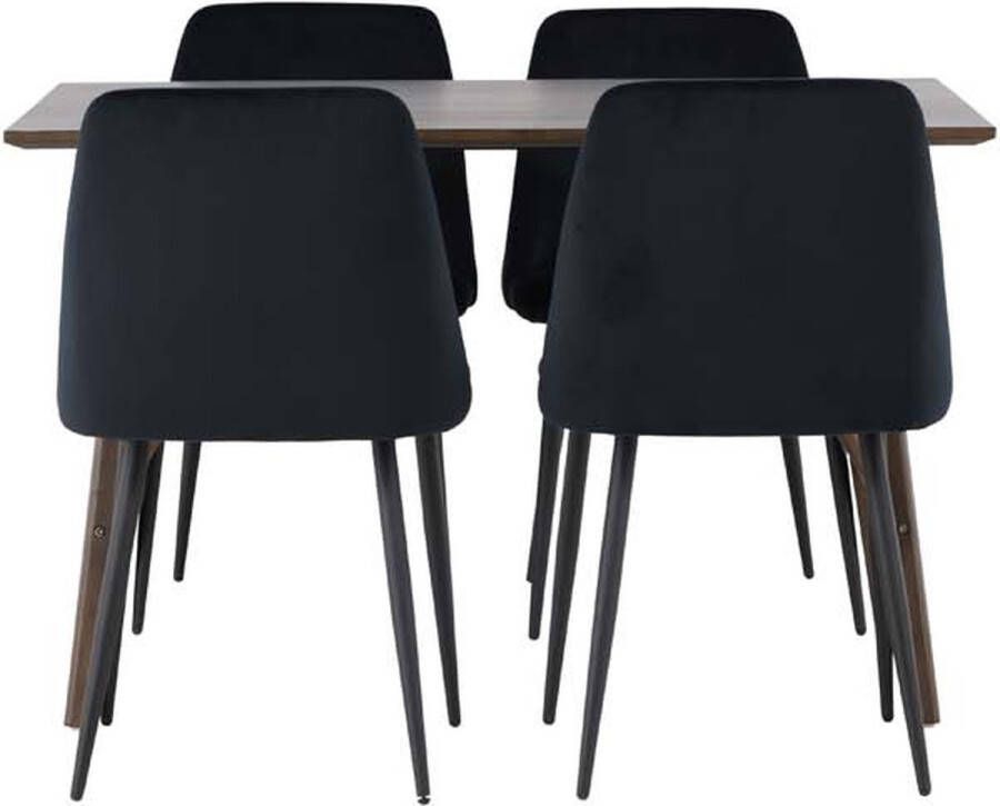 Hioshop Kaseidon eethoek tafel bruin en 4 Night stoelen zwart. - Foto 2