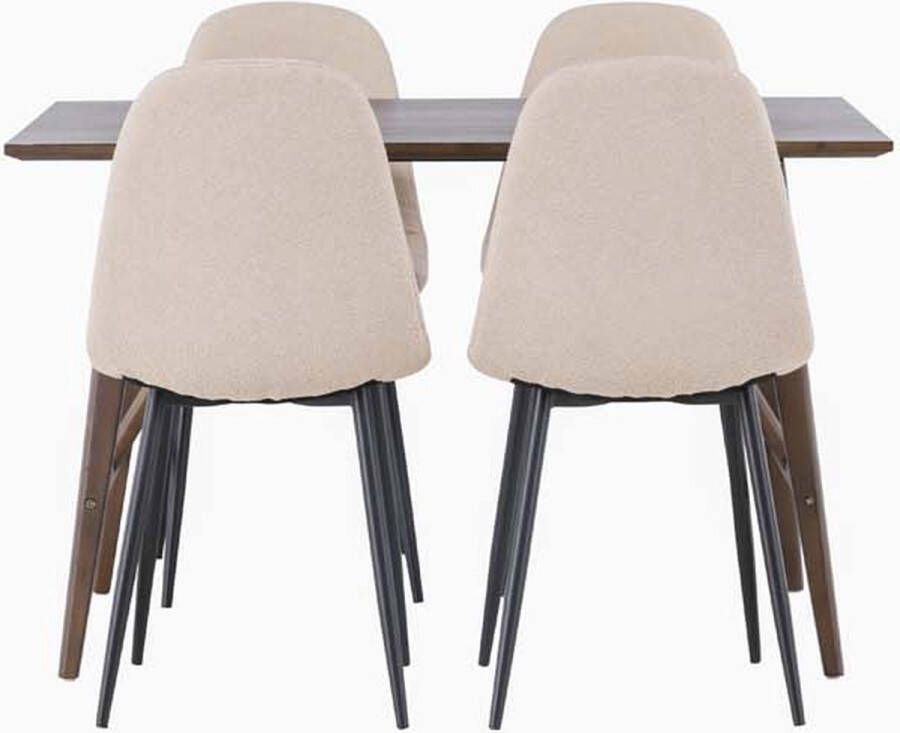 Hioshop Kaseidon eethoek tafel bruin en 4 Polar stoelen beige. - Foto 2