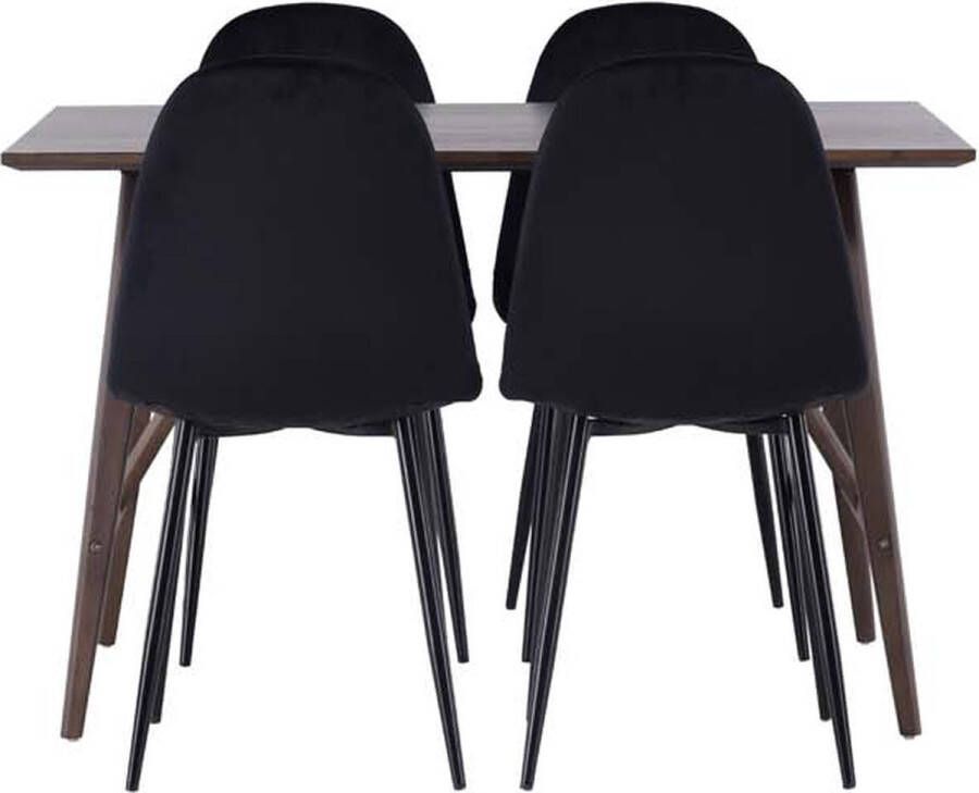 Hioshop Kaseidon eethoek tafel bruin en 4 Polar stoelen zwart. - Foto 2