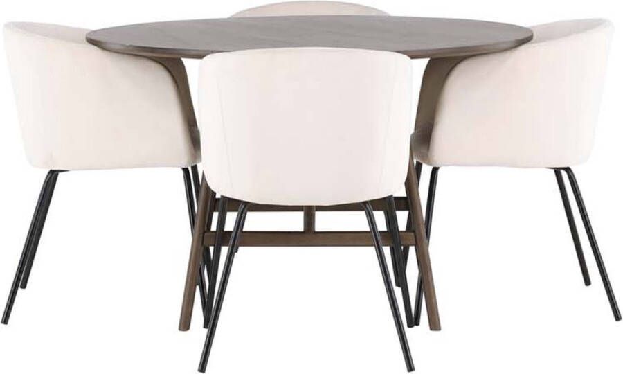 Hioshop Kaseindon eethoek tafel bruin en 4 berit stoelen beige.