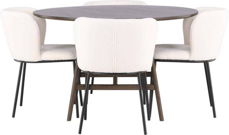 Hioshop Kaseindon eethoek tafel bruin en 4 Edina stoelen wit.