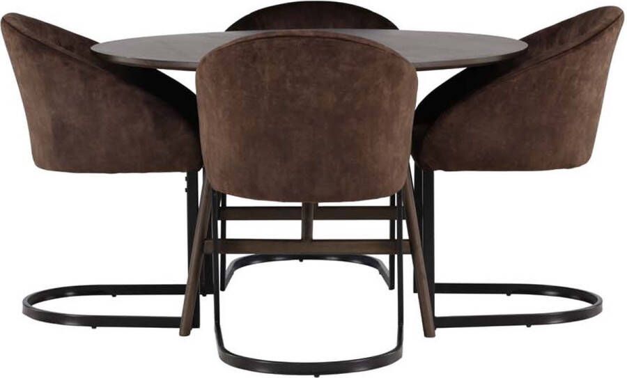 Hioshop Kaseindon eethoek tafel bruin en 4 Evening stoelen bruin.