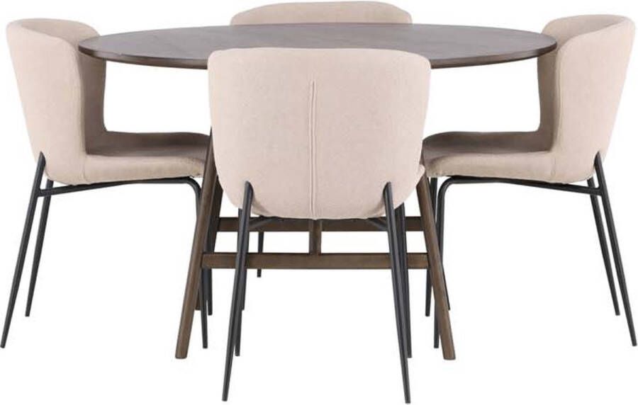 Hioshop Kaseindon eethoek tafel bruin en 4 Modesto stoelen beige.