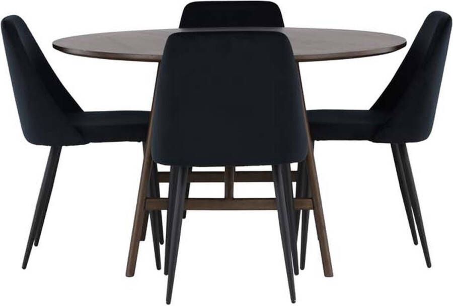 Hioshop Kaseindon eethoek tafel bruin en 4 Night stoelen zwart.