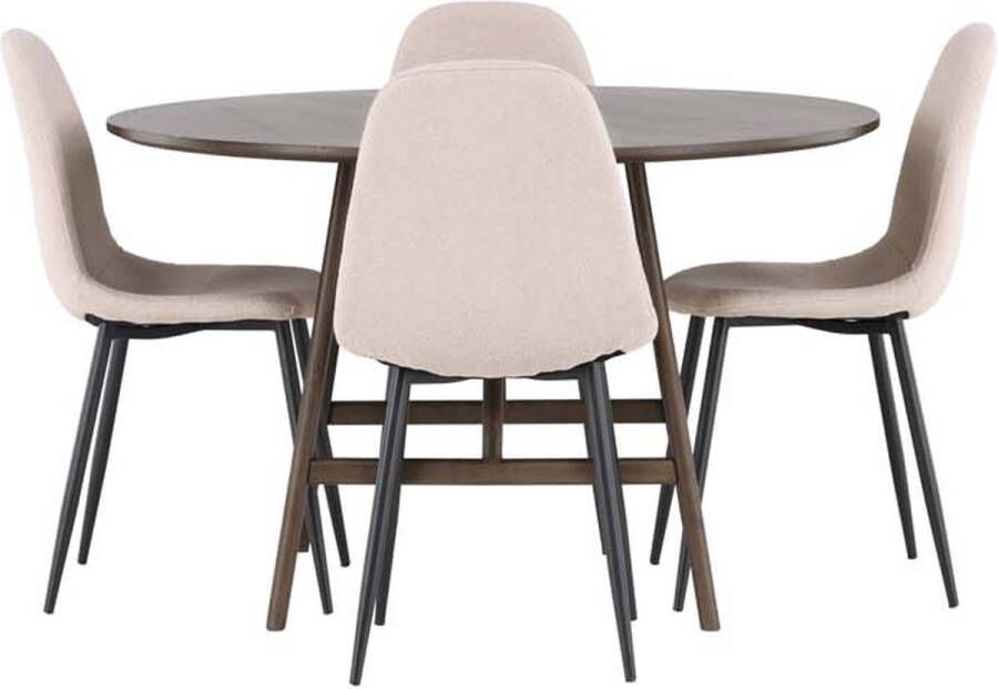 Hioshop Kaseindon eethoek tafel bruin en 4 Polar stoelen beige. - Foto 1