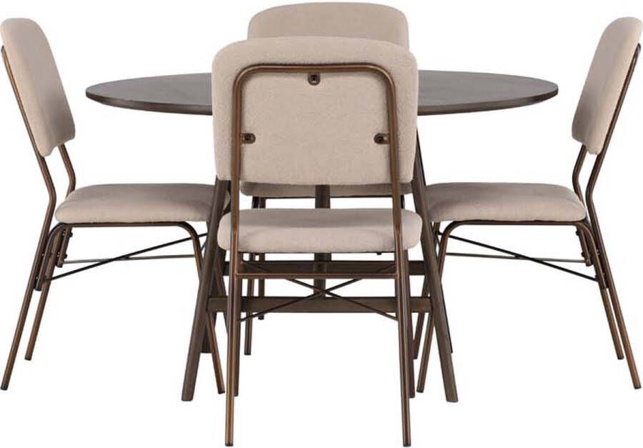 Hioshop Kaseindon eethoek tafel bruin en 4 Seda stoelen beige.