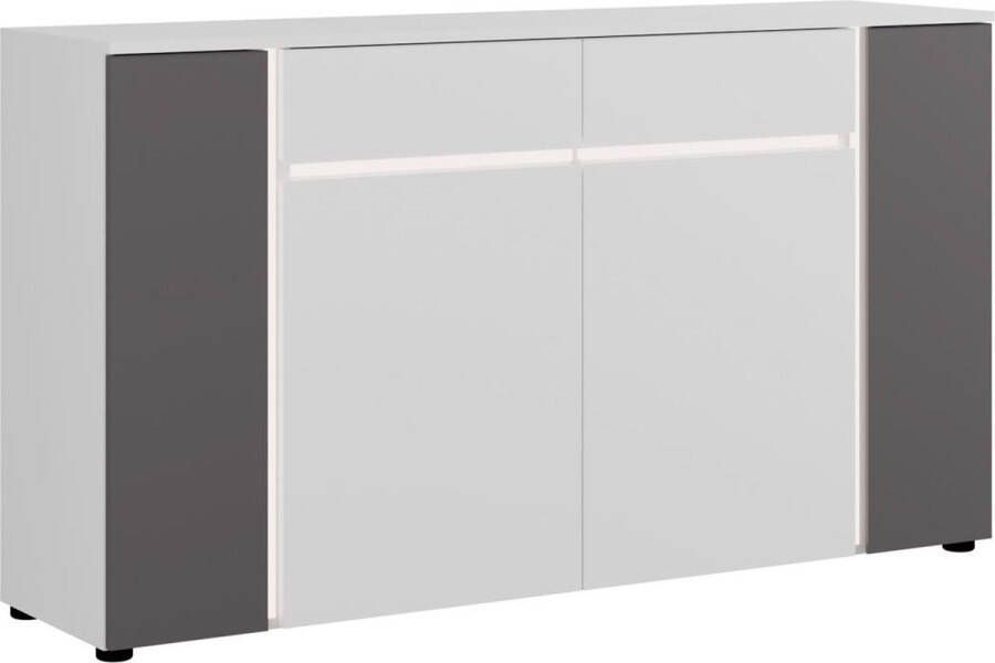 Hioshop Kato dressoir 4 deuren 2 laden met licht wit grijs.