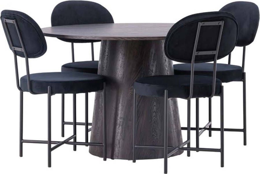 Hioshop Lanzo eethoek tafel mokka en 4 Stella stoelen zwart. - Foto 1