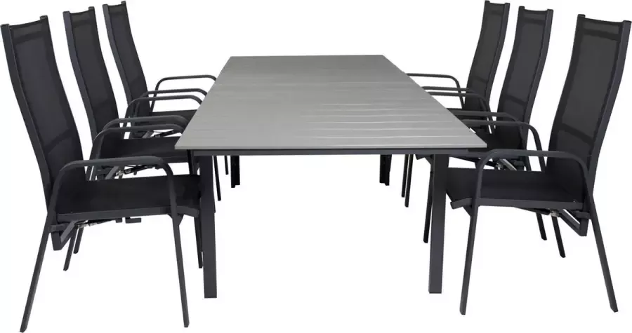 Hioshop Levels tuinmeubelset tafel 100x160 240cm en 6 stoel Copacabana zwart grijs - Foto 1