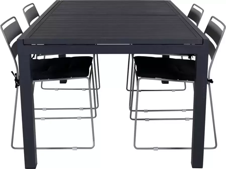 Hioshop Marbella tuinmeubelset tafel 100x160 240cm en 4 stoel Lina grijs zwart