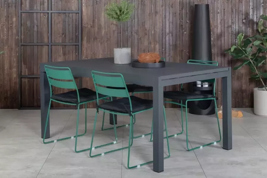 Hioshop Marbella tuinmeubelset tafel 100x160 240cm en 4 stoel Lina groen zwart