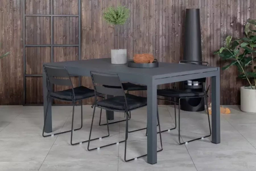 Hioshop Marbella tuinmeubelset tafel 100x160 240cm en 4 stoel Lina zwart