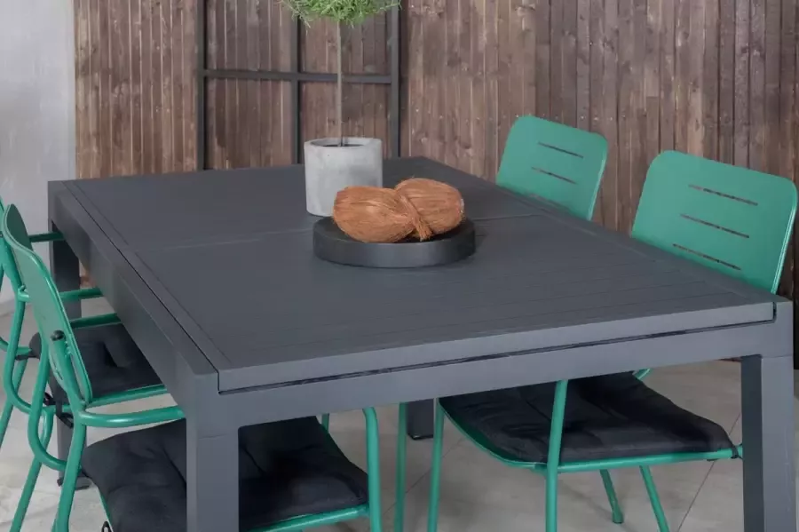 Hioshop Marbella tuinmeubelset tafel 100x160 240cm en 4 stoel Nicke groen zwart