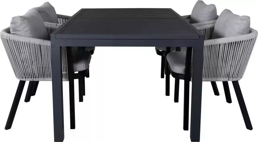Hioshop Marbella tuinmeubelset tafel 100x160 240cm en 4 stoel Virya wit zwart