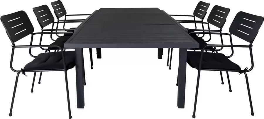 Hioshop Marbella tuinmeubelset tafel 100x160 240cm en 6 stoel armleuningS Nicke groen zwart