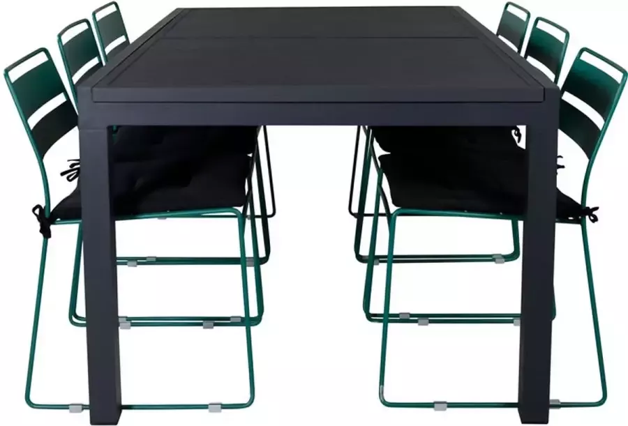 Hioshop Marbella tuinmeubelset tafel 100x160 240cm en 6 stoel Lina groen zwart