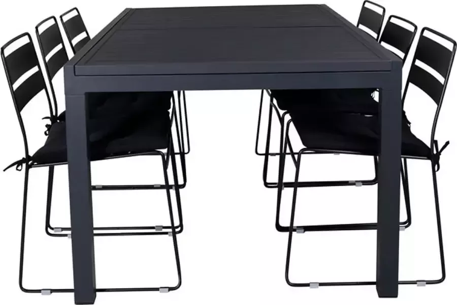 Hioshop Marbella tuinmeubelset tafel 100x160 240cm en 6 stoel Lina zwart