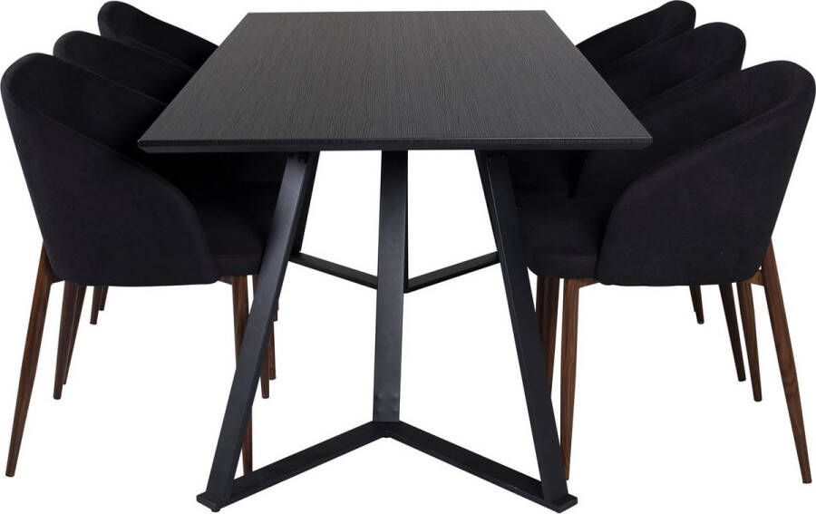 Hioshop MarinaBLBL eethoek eetkamertafel zwart en 6 Arch eetkamerstal zwart. - Foto 1