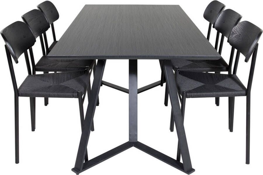 Hioshop MarinaBLBL eethoek eetkamertafel zwart en 6 Polly eetkamerstal zwart. - Foto 1