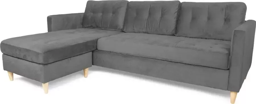 Hioshop Marino bank BA3 chaise longue naar rechts of links gedraaid in velour grijs. - Foto 2