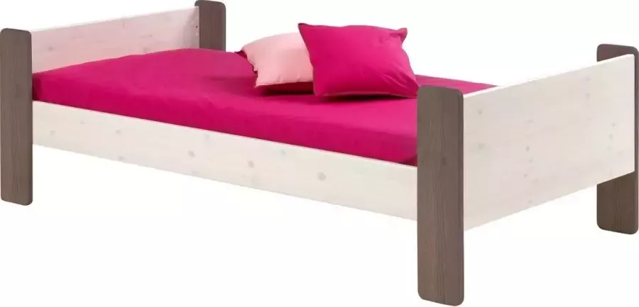 Hioshop Molly Kids bed 90x200 cm wit gewaxt en bruin gebeitst.