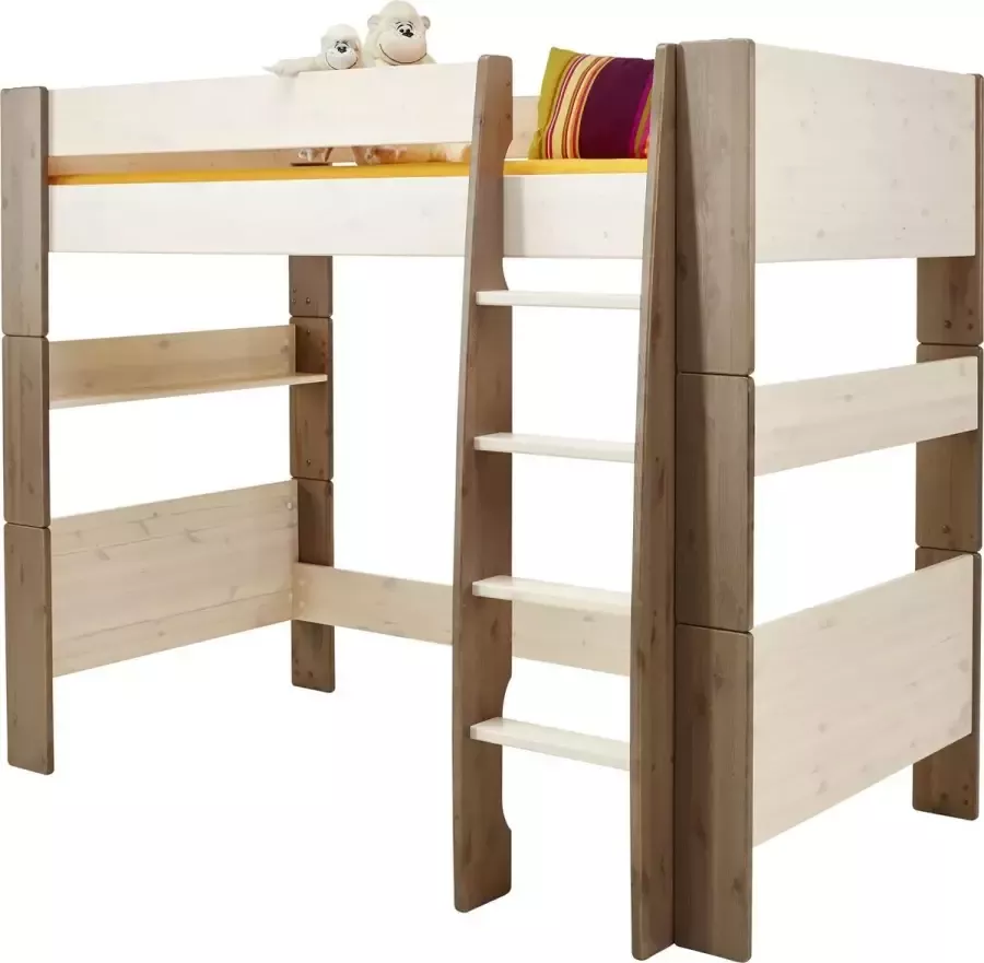 Hioshop Molly Kids bed 90x200 cm wit gewaxt en bruin gebeitst.