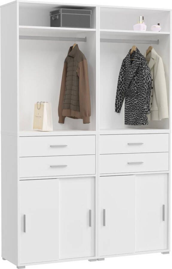 Hioshop Mover garderobe opstelling 4 deuren 4 laden wit.